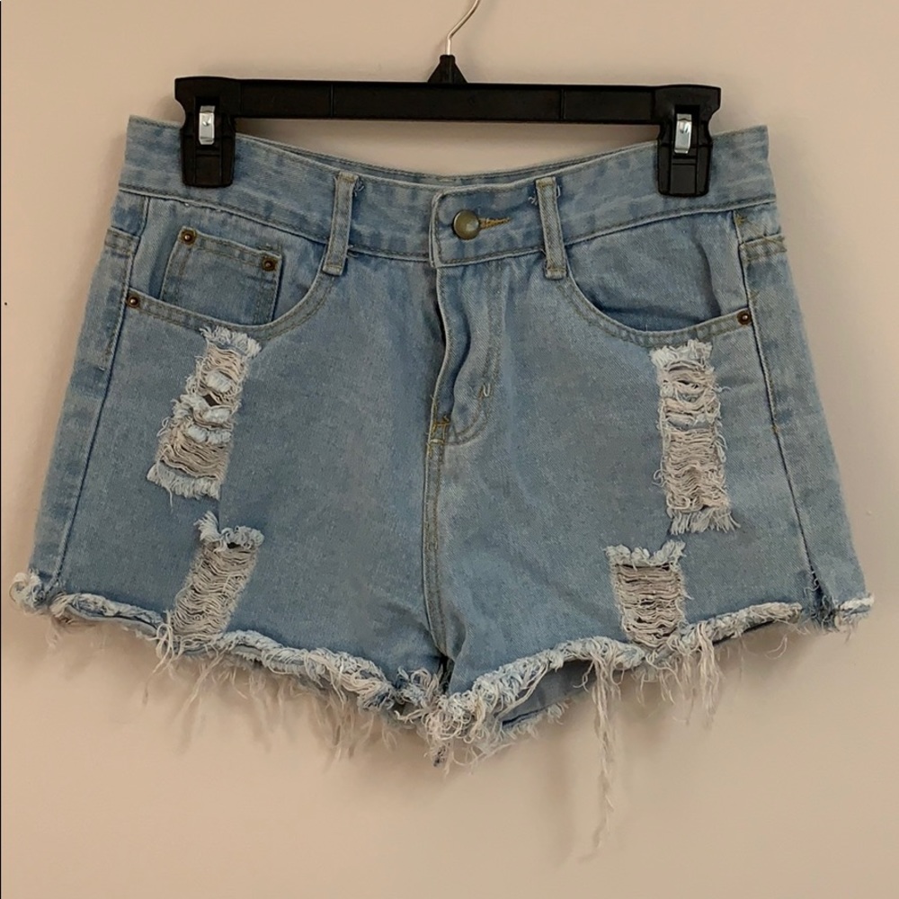 Frayed Light Jean Shorts
